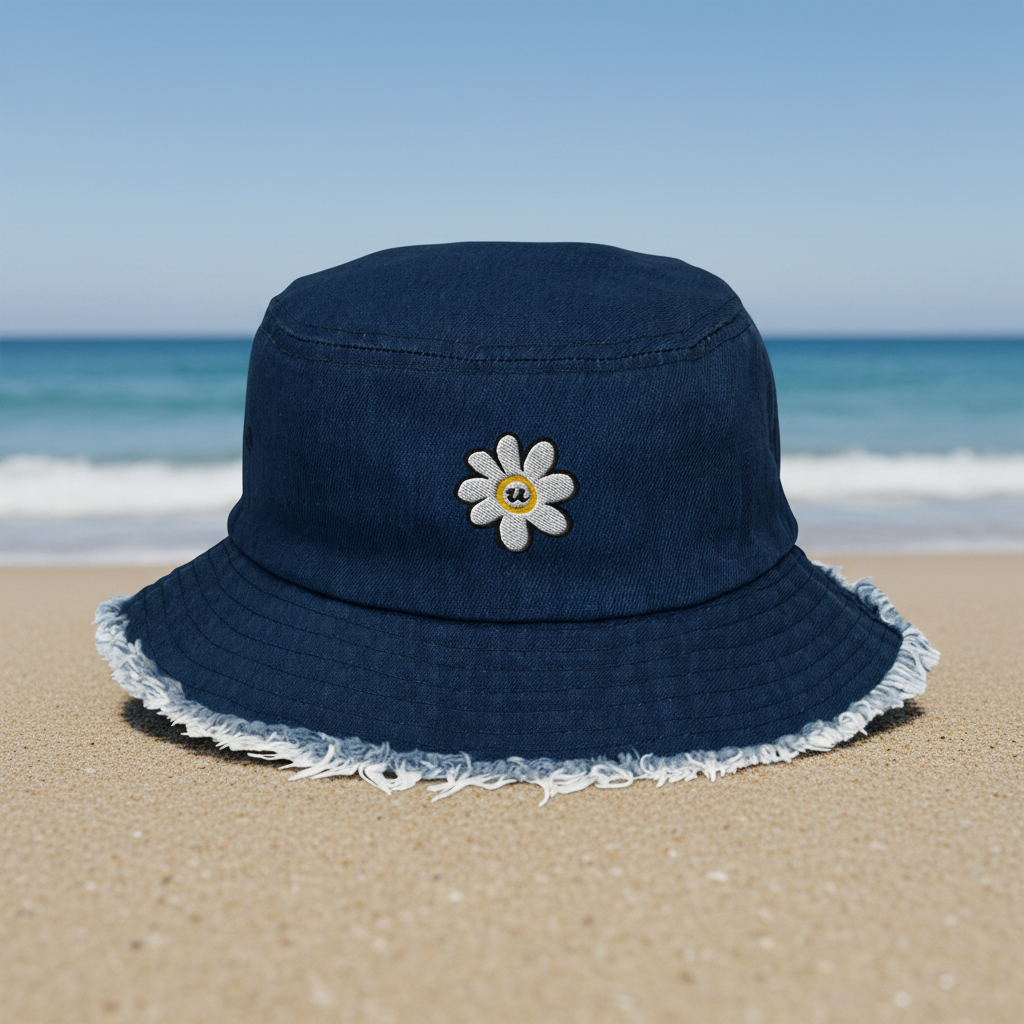 URCHIN -'U DAISY' Embroidered Logo. Distressed denim bucket hat. 3 Denim Options.