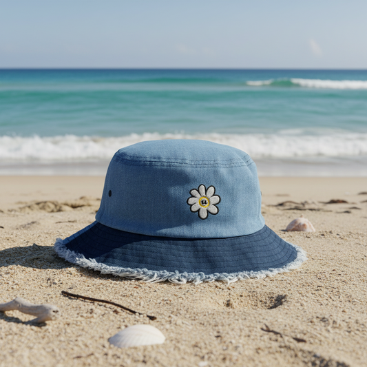 URCHIN -'U DAISY' Embroidered Logo. Distressed denim bucket hat. 3 Denim Options.