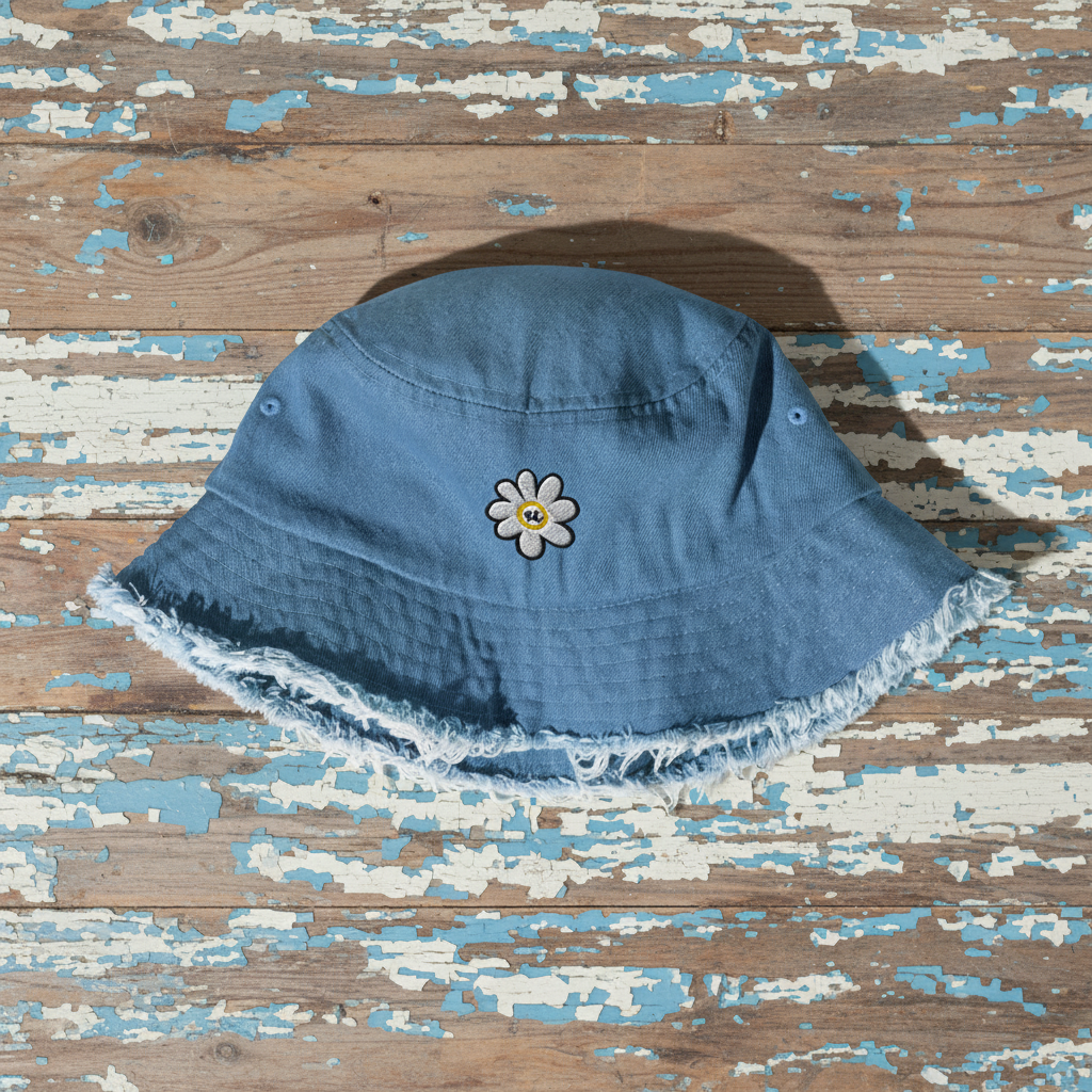 URCHIN -'U DAISY' Embroidered Logo. Distressed denim bucket hat. 3 Denim Options.