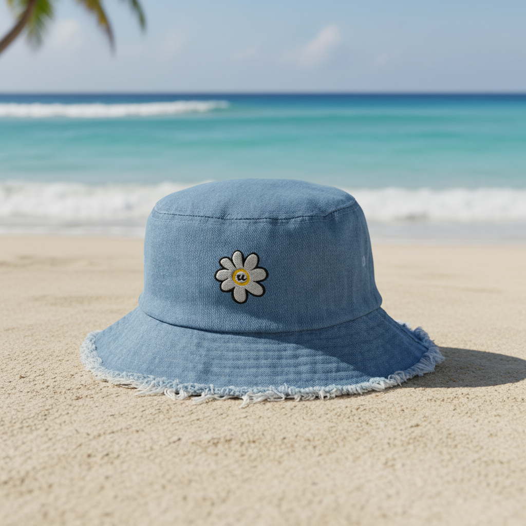 URCHIN -'U DAISY' Embroidered Logo. Distressed denim bucket hat. 3 Denim Options.