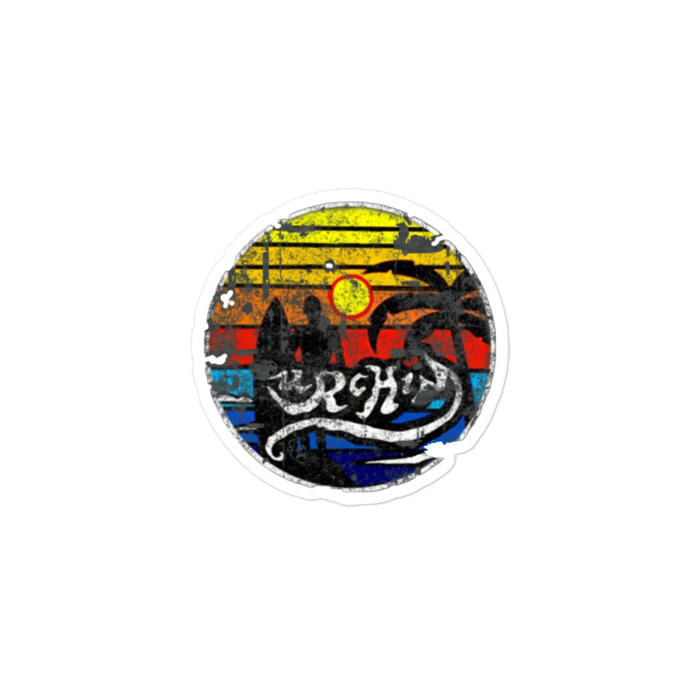 URCHIN Stickers. 'Sunrise Surfer'. Distressed Style. Bubble-free Vinyl. Choice of 3 Sizes.