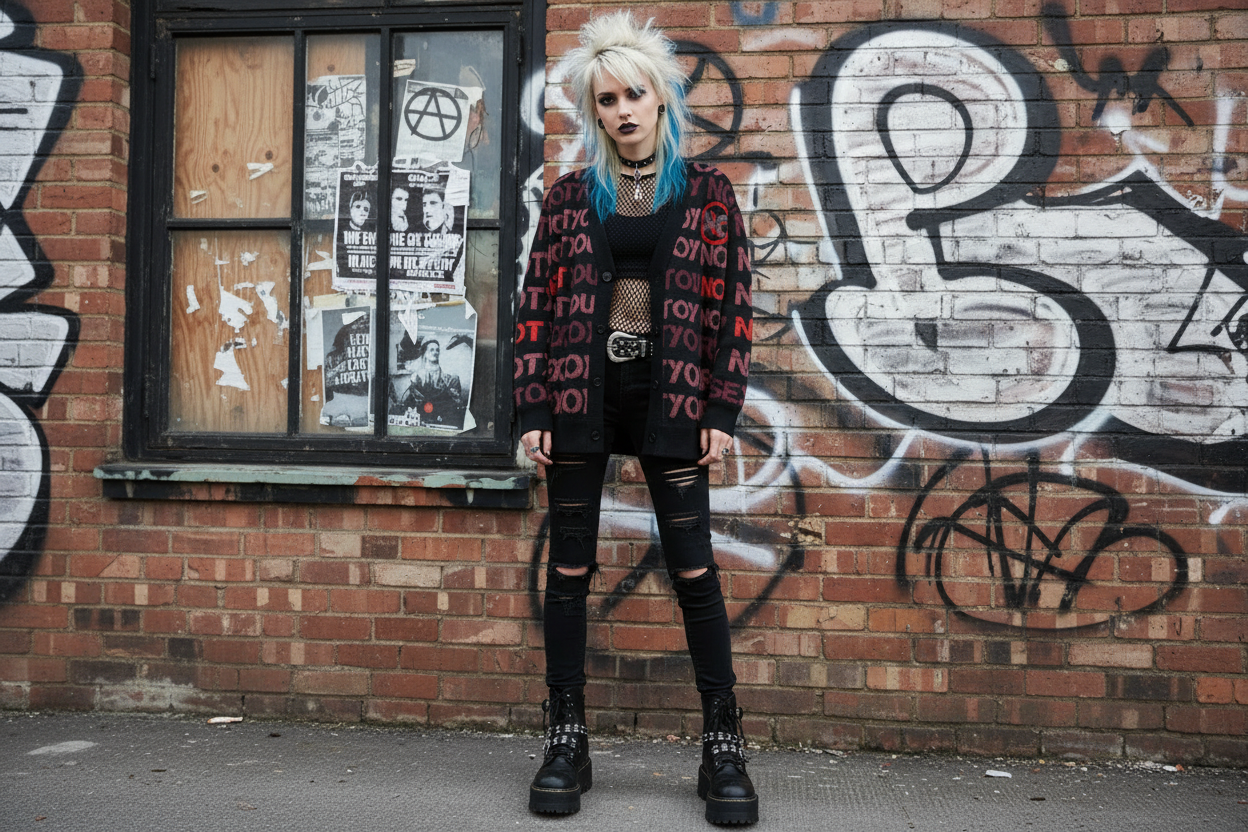 DARK URCHIN 'NOT YOUR SEX TOY' Knitted cardigan. Pink & Red on Black. XL
