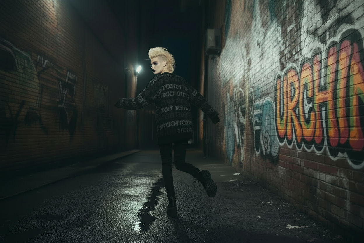 DARK URCHIN 'NOT YOUR SEX TOY'Knitted cardigan. Grey & Red on Black. XL