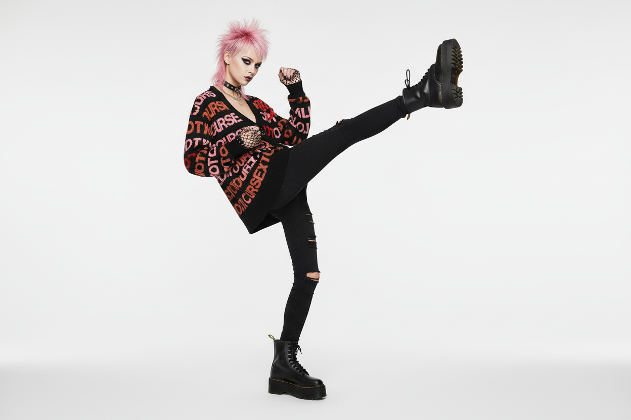 DARK URCHIN 'NOT YOUR SEX TOY' Knitted cardigan. Pink & Red on Black. XL