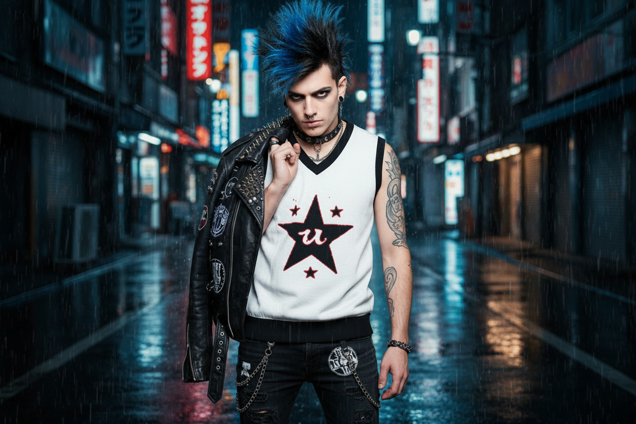 DARK URCHIN 'U STAR' V-neck knitted Sweater Vest. 9 Size Options.