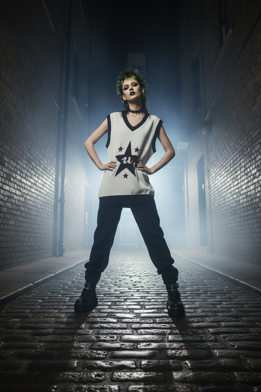 DARK URCHIN 'U STAR' V-neck knitted Sweater Vest. 9 Size Options.