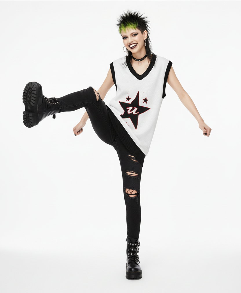 DARK URCHIN 'U STAR' V-neck knitted Sweater Vest. 9 Size Options.
