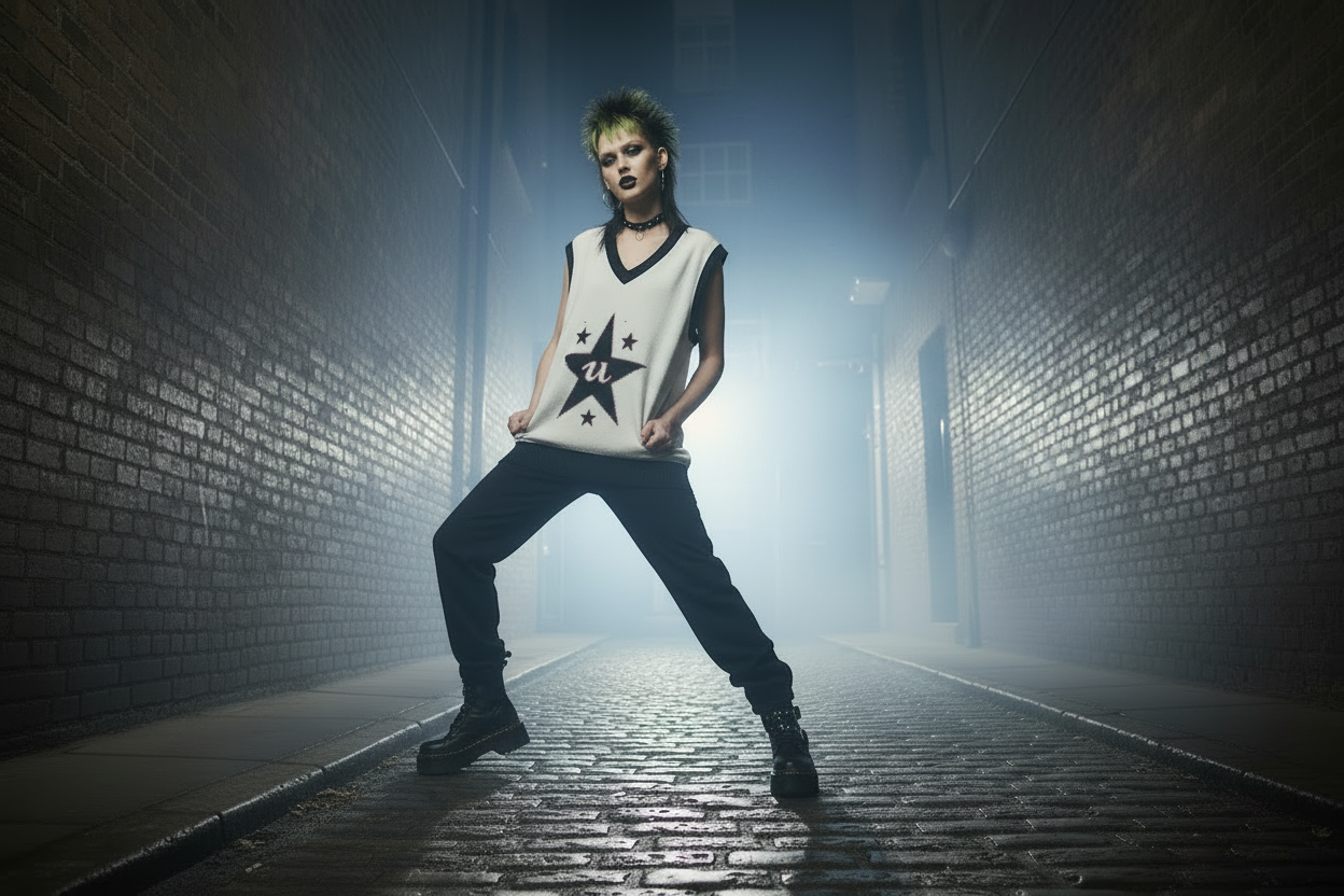 DARK URCHIN 'U STAR' V-neck knitted Sweater Vest. 9 Size Options.