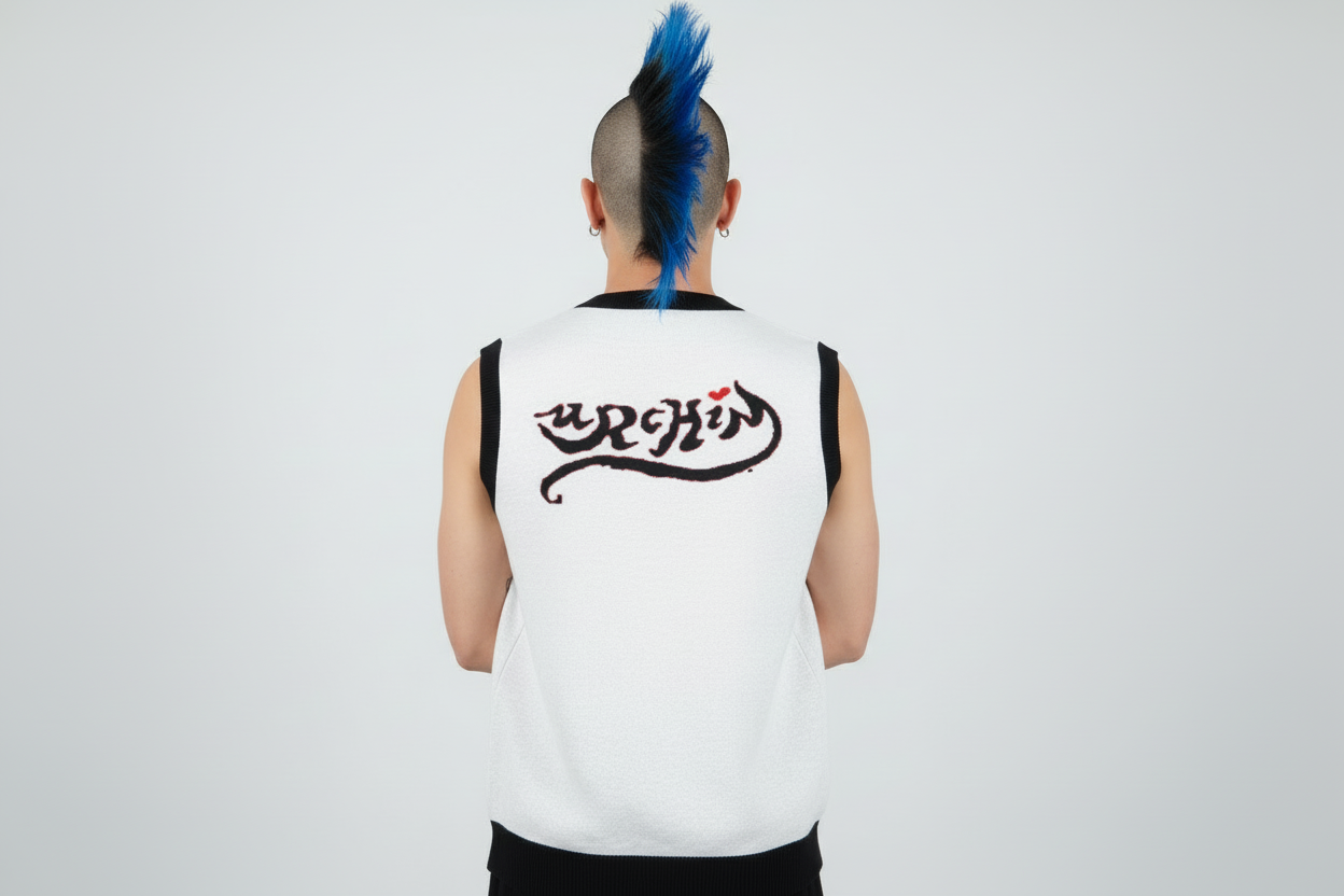 DARK URCHIN 'U STAR' V-neck knitted vest. 9 Size Options.