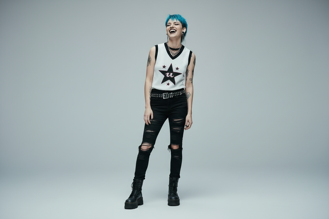 DARK URCHIN 'U STAR' V-neck knitted Sweater Vest. 9 Size Options.