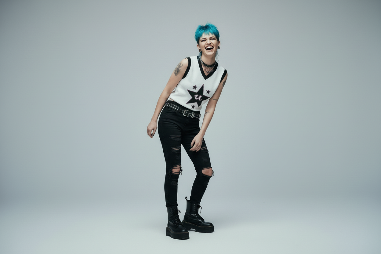 DARK URCHIN 'U STAR' V-neck knitted Sweater Vest. 9 Size Options.