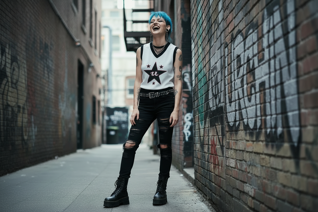 DARK URCHIN 'U STAR' V-neck knitted Sweater Vest. 9 Size Options.