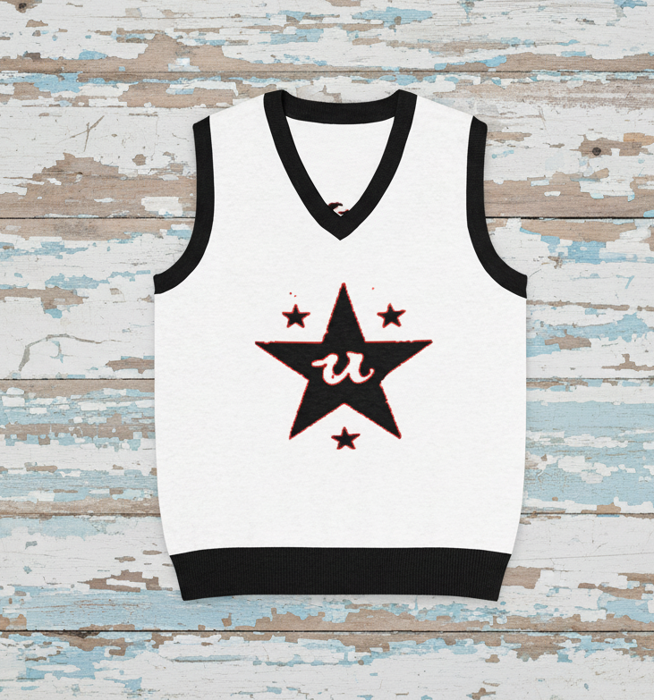 DARK URCHIN 'U STAR' V-neck knitted Sweater Vest. 9 Size Options.