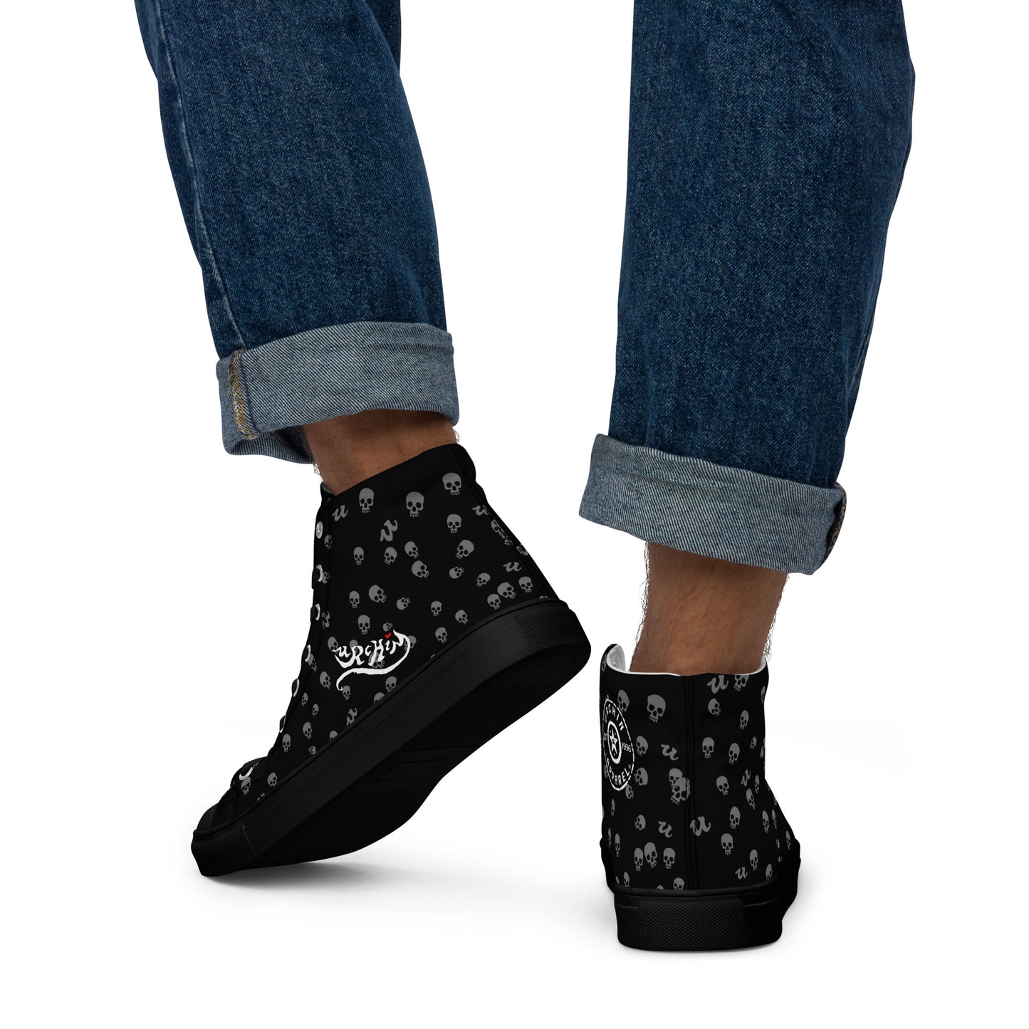URCHIN Footwear 'SKULL STORM'. Mens high tops. Black or White Detailing Option. Choice of Sizes.