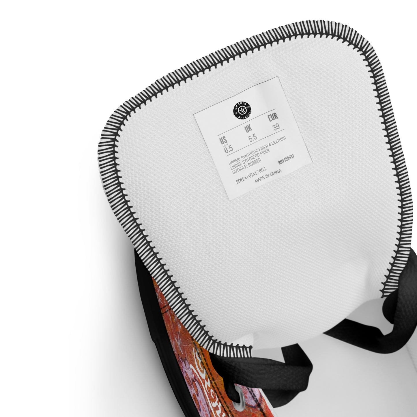 URCHIN Footwear 'NO 1 UNIQUE'. Mens high tops. Black or White Detailing Option. Choice of Sizes.