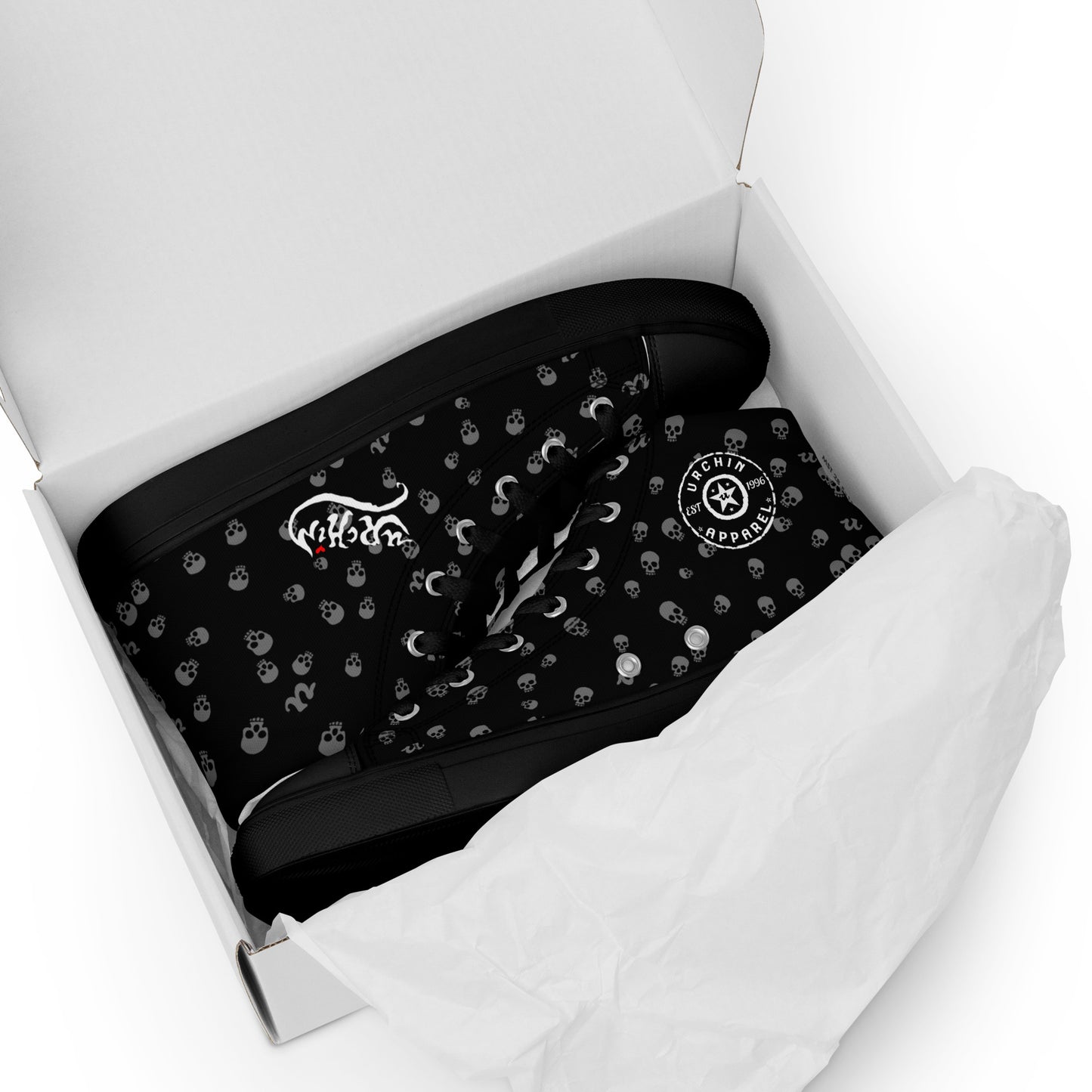 URCHIN Footwear 'SKULL STORM'. Mens high tops. Black or White Detailing Option. Choice of Sizes.