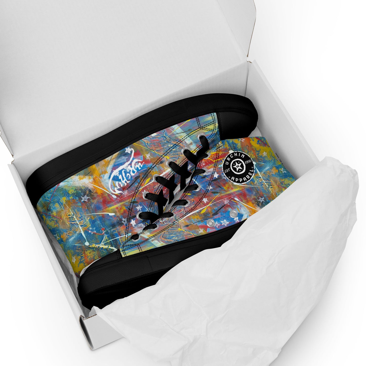 URCHIN Footwear 'FLAGS'. Mens High Tops. Black or White Detailing Option. Choice of Sizes.