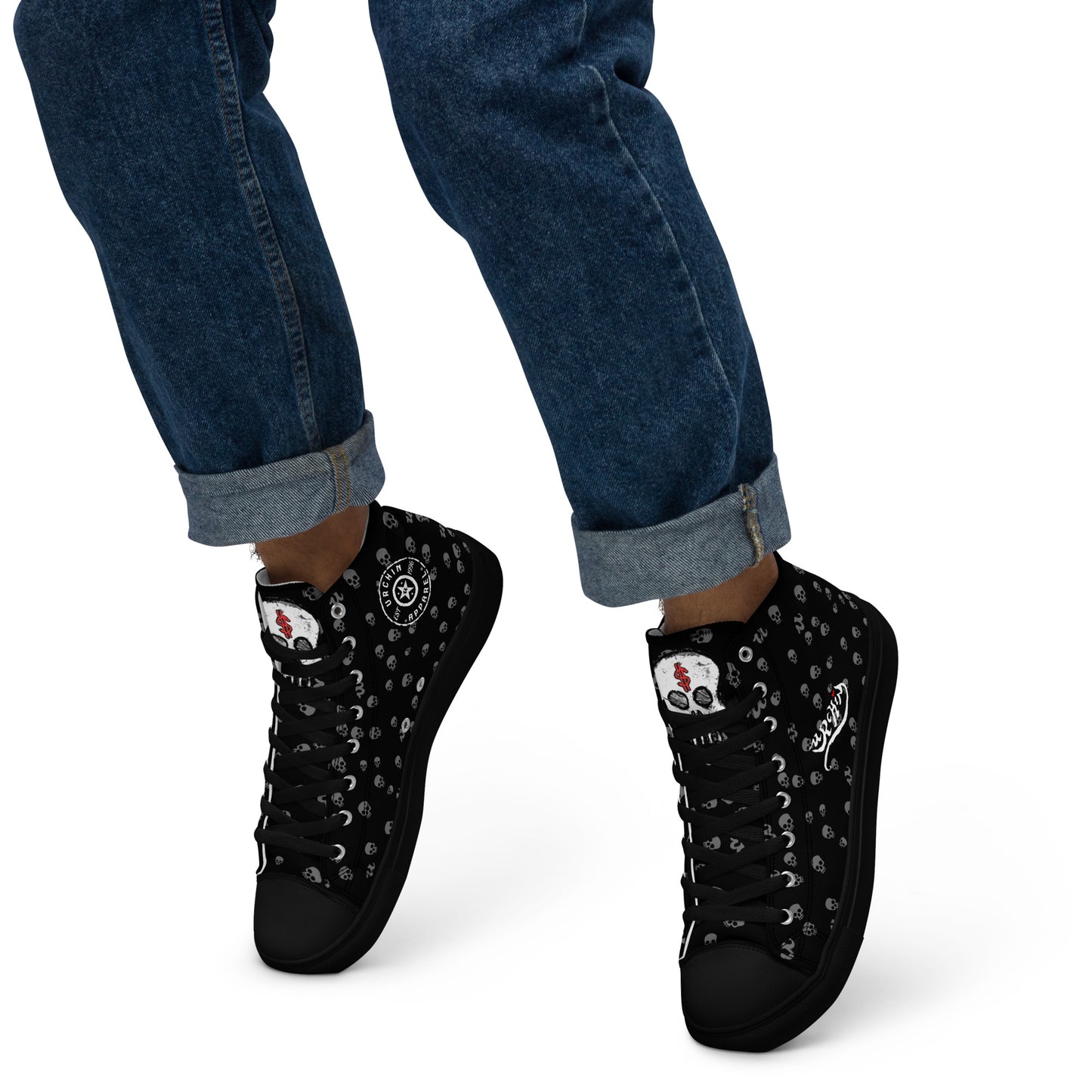 URCHIN Footwear 'SKULL STORM'. Mens high tops. Black or White Detailing Option. Choice of Sizes.