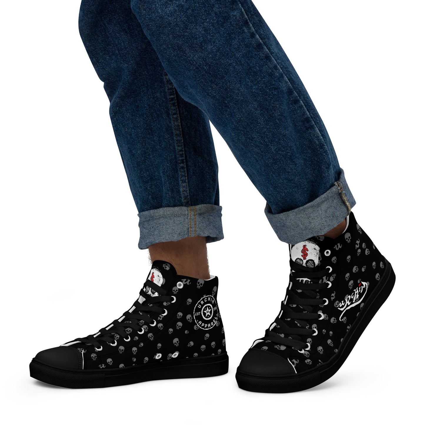 URCHIN Footwear 'SKULL STORM'. Mens high tops. Black or White Detailing Option. Choice of Sizes.
