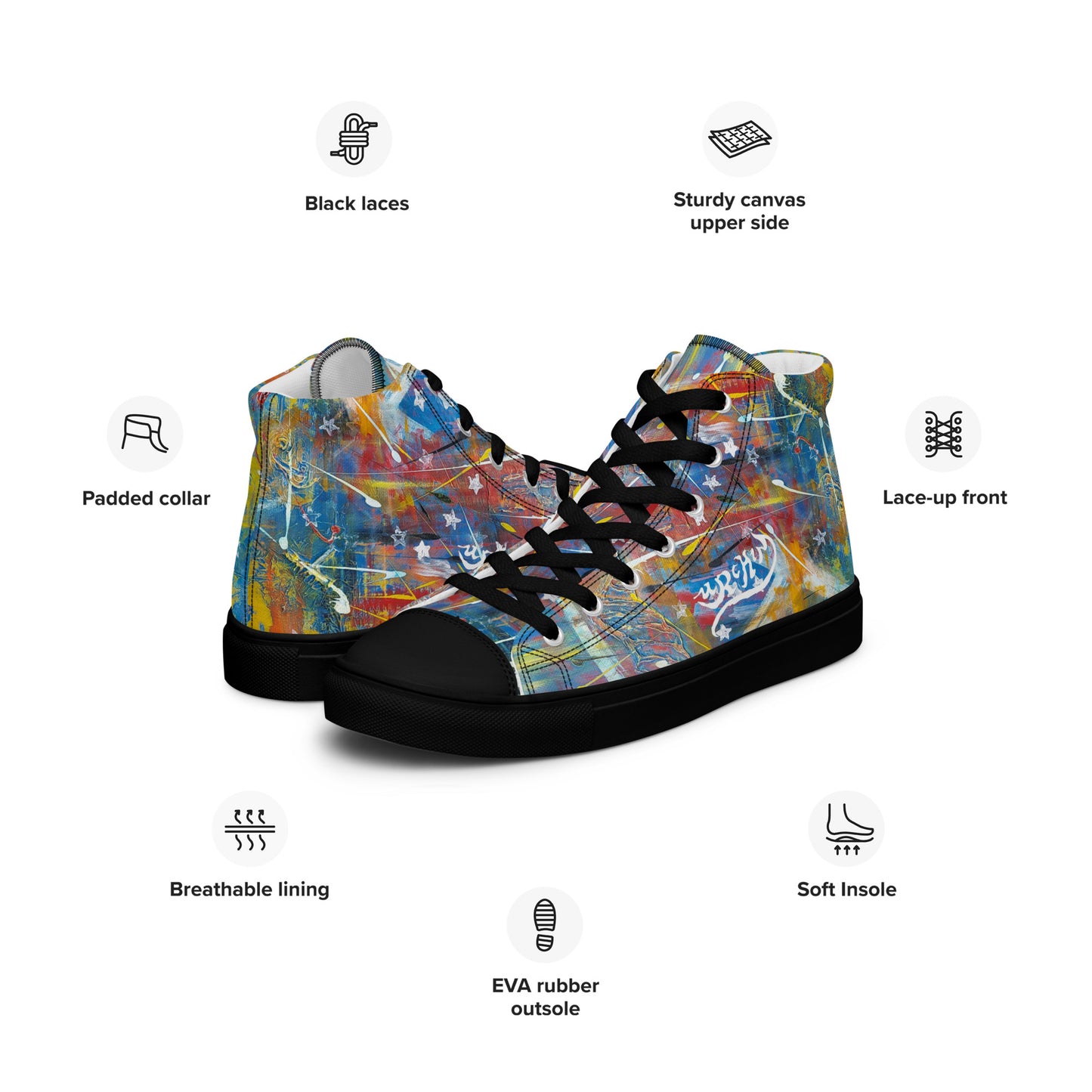 URCHIN Footwear 'FLAGS'. Mens High Tops. Black or White Detailing Option. Choice of Sizes.