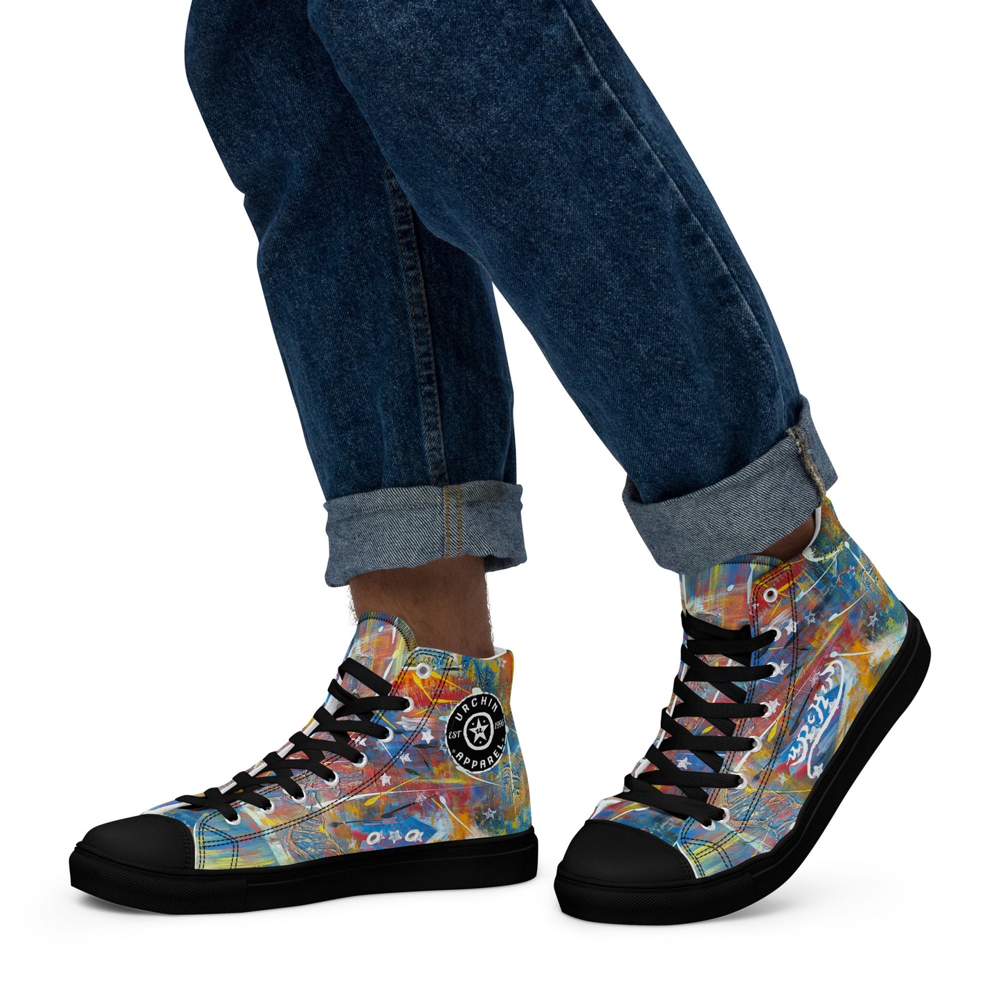 URCHIN Footwear 'FLAGS'. Mens High Tops. Black or White Detailing Option. Choice of Sizes.