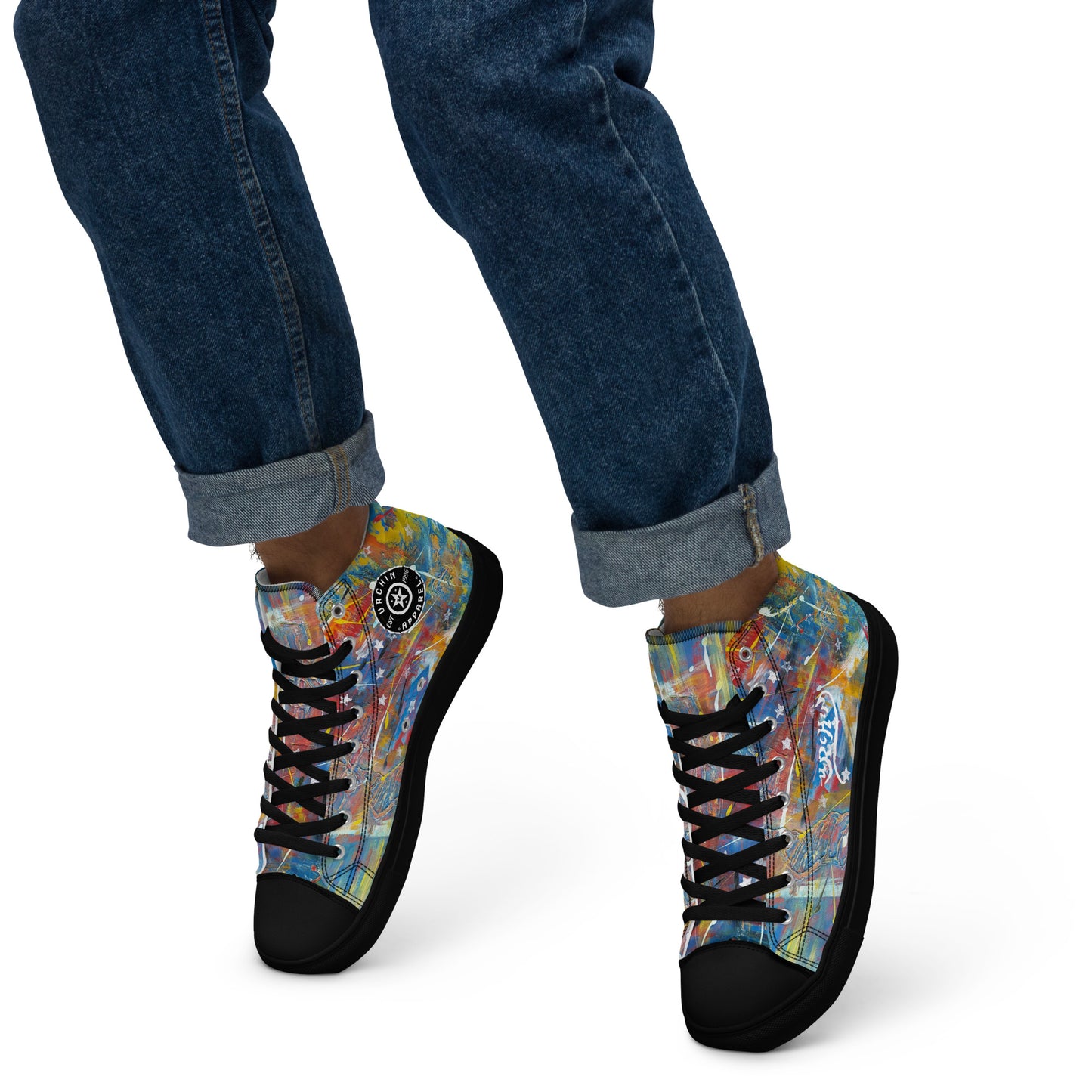 URCHIN Footwear 'FLAGS'. Mens High Tops. Black or White Detailing Option. Choice of Sizes.