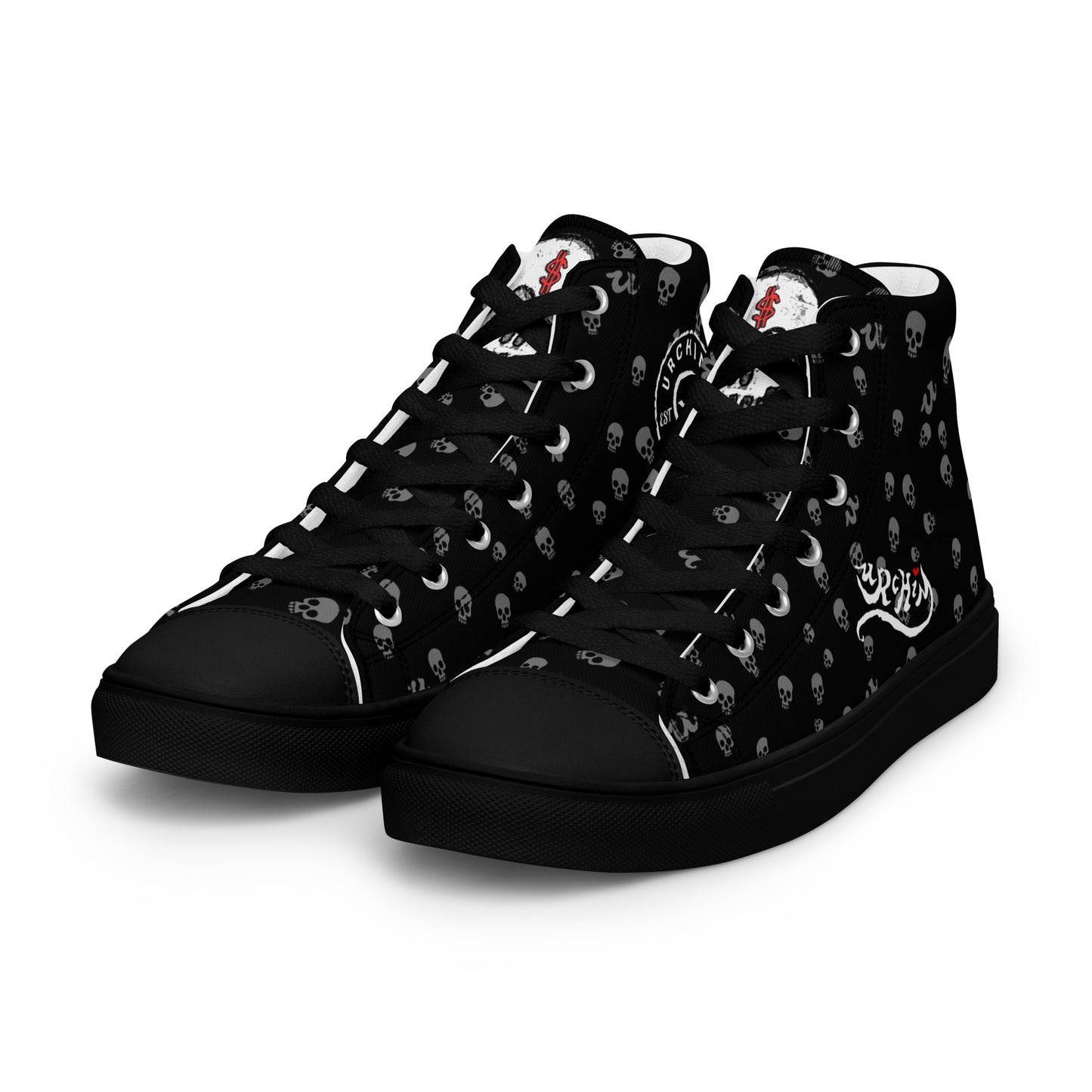 URCHIN Footwear 'SKULL STORM'. Mens high tops. Black or White Detailing Option. Choice of Sizes.