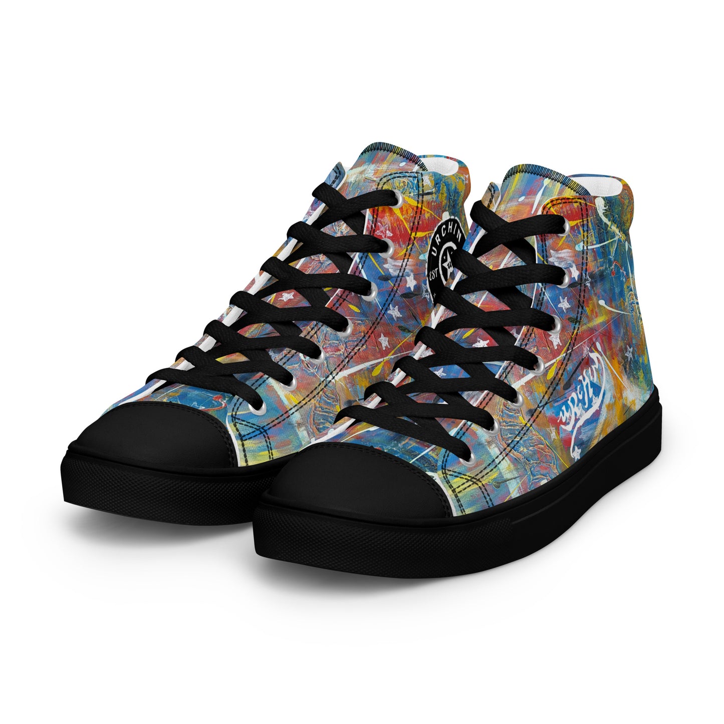 URCHIN Footwear 'FLAGS'. Mens High Tops. Black or White Detailing Option. Choice of Sizes.