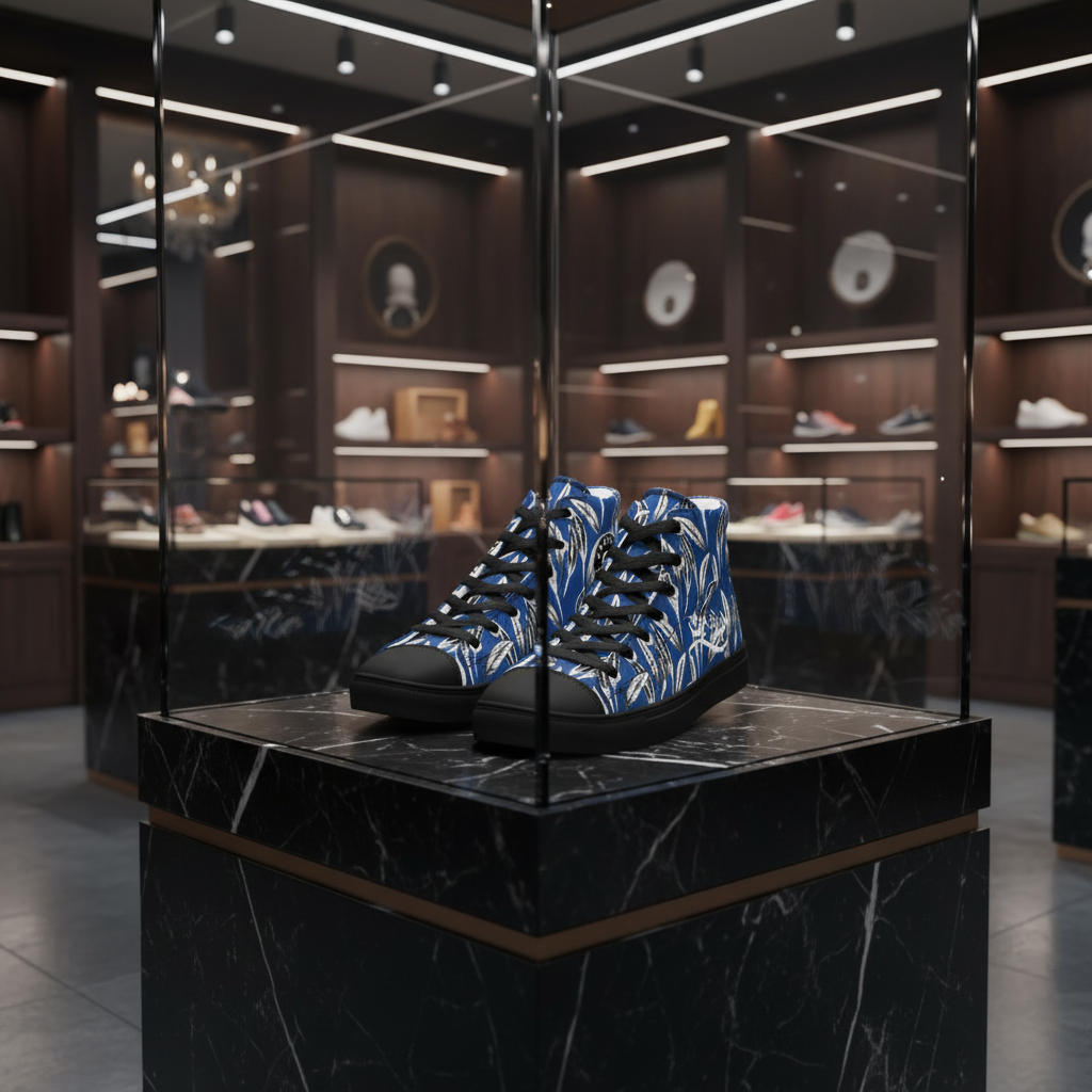 URCHIN Footwear 'U Feather'. Blue. Mens high tops. Black or White Detailing Option. Choice of Sizes.