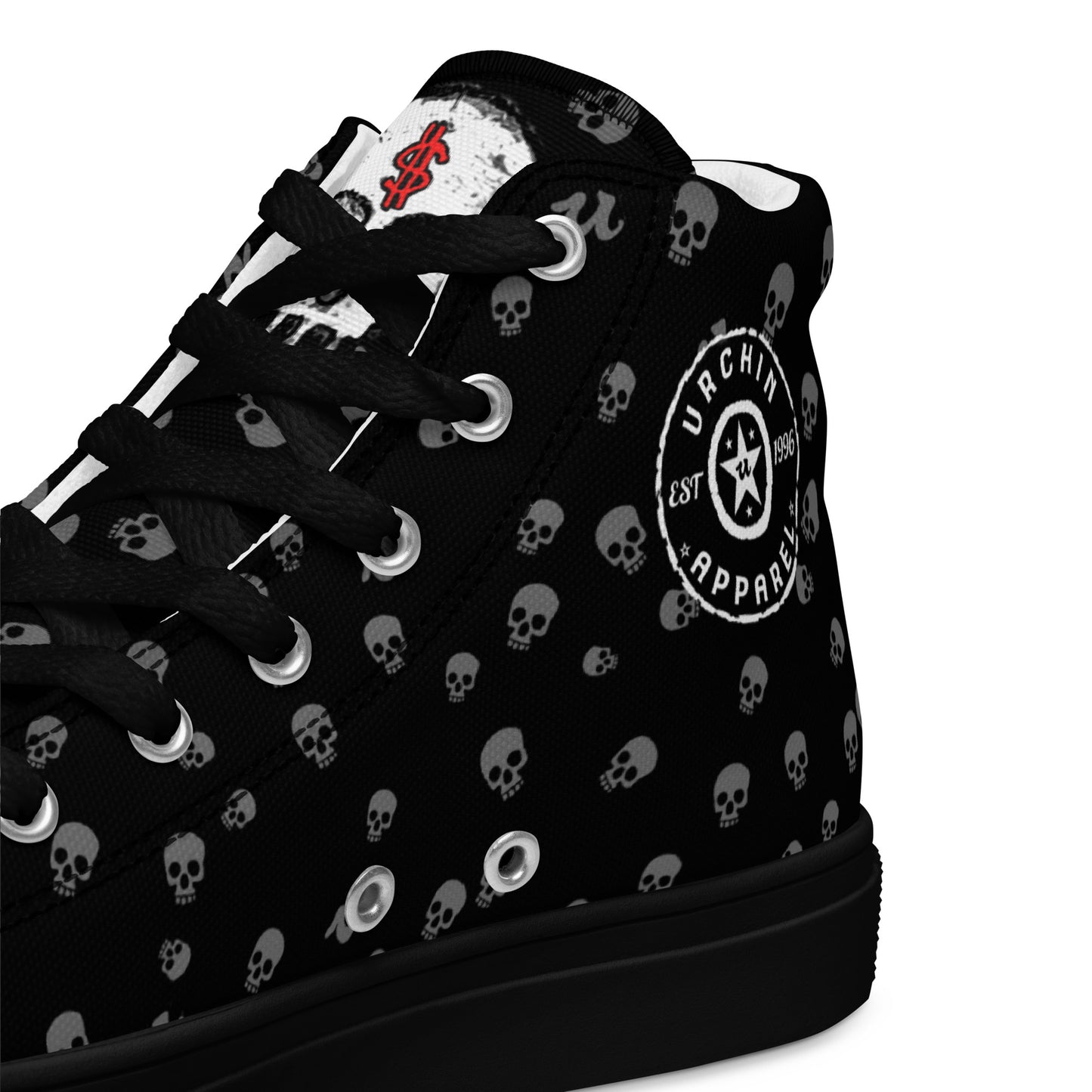 URCHIN Footwear 'SKULL STORM'. Mens high tops. Black or White Detailing Option. Choice of Sizes.