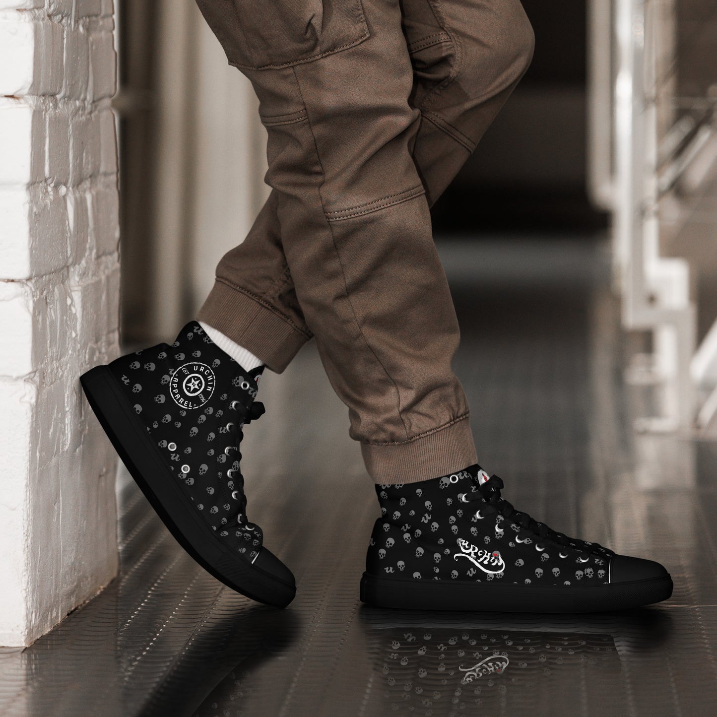URCHIN Footwear 'SKULL STORM'. Mens high tops. Black or White Detailing Option. Choice of Sizes.