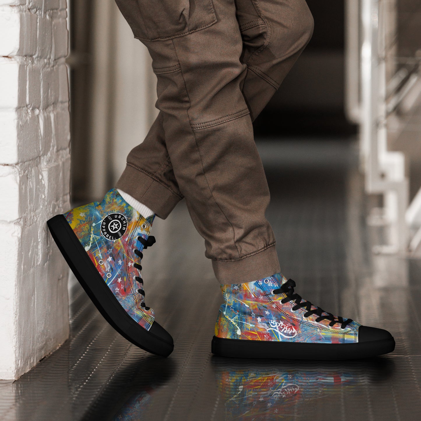 URCHIN Footwear 'FLAGS'. Mens High Tops. Black or White Detailing Option. Choice of Sizes.
