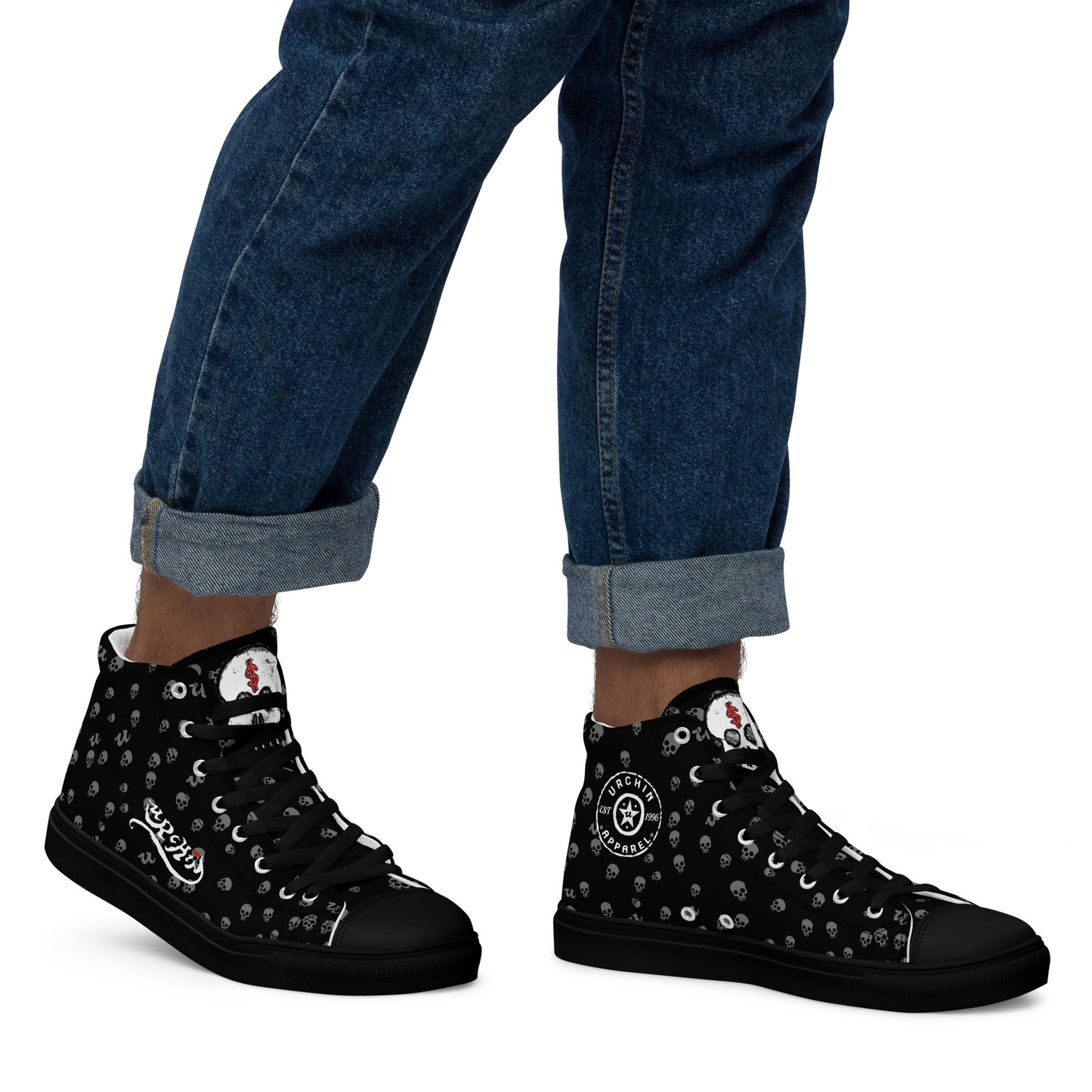 URCHIN Footwear 'SKULL STORM'. Mens high tops. Black or White Detailing Option. Choice of Sizes.