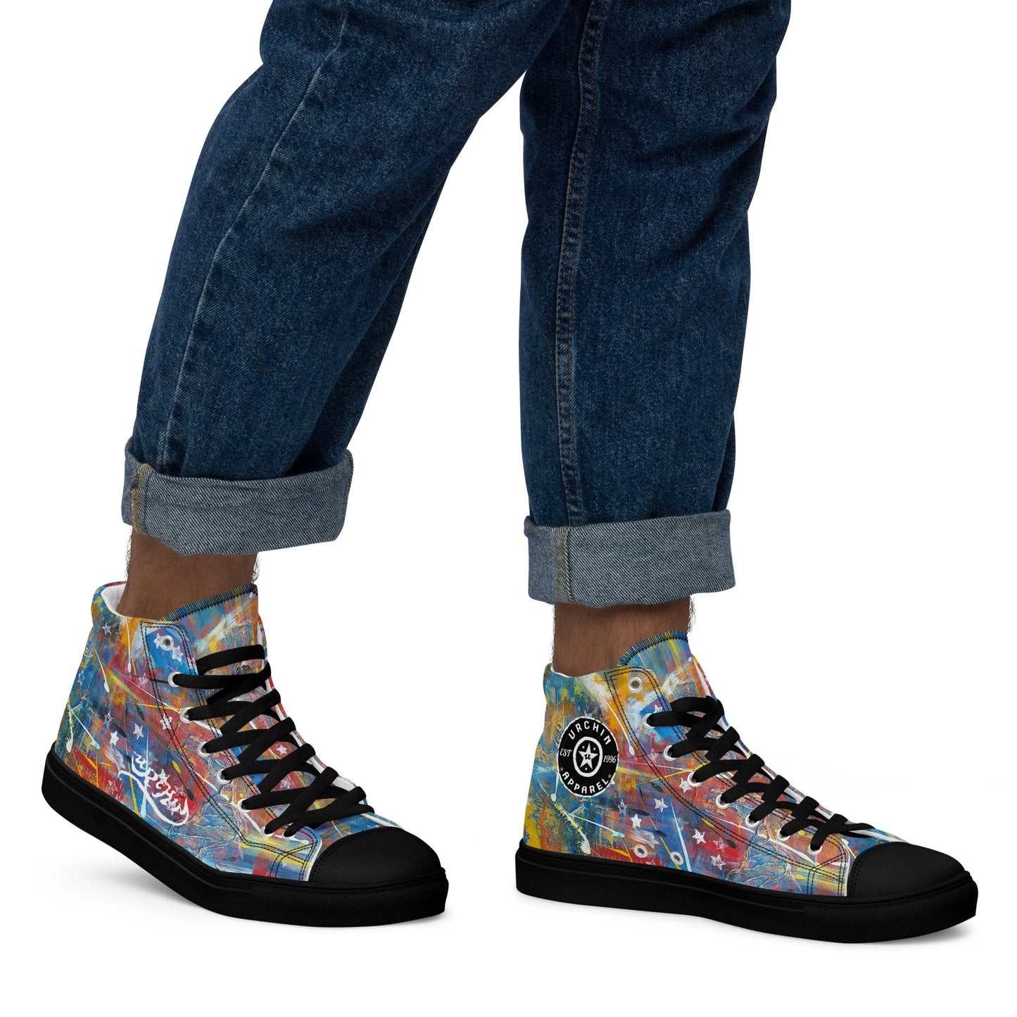 URCHIN Footwear 'FLAGS'. Mens High Tops. Black or White Detailing Option. Choice of Sizes.