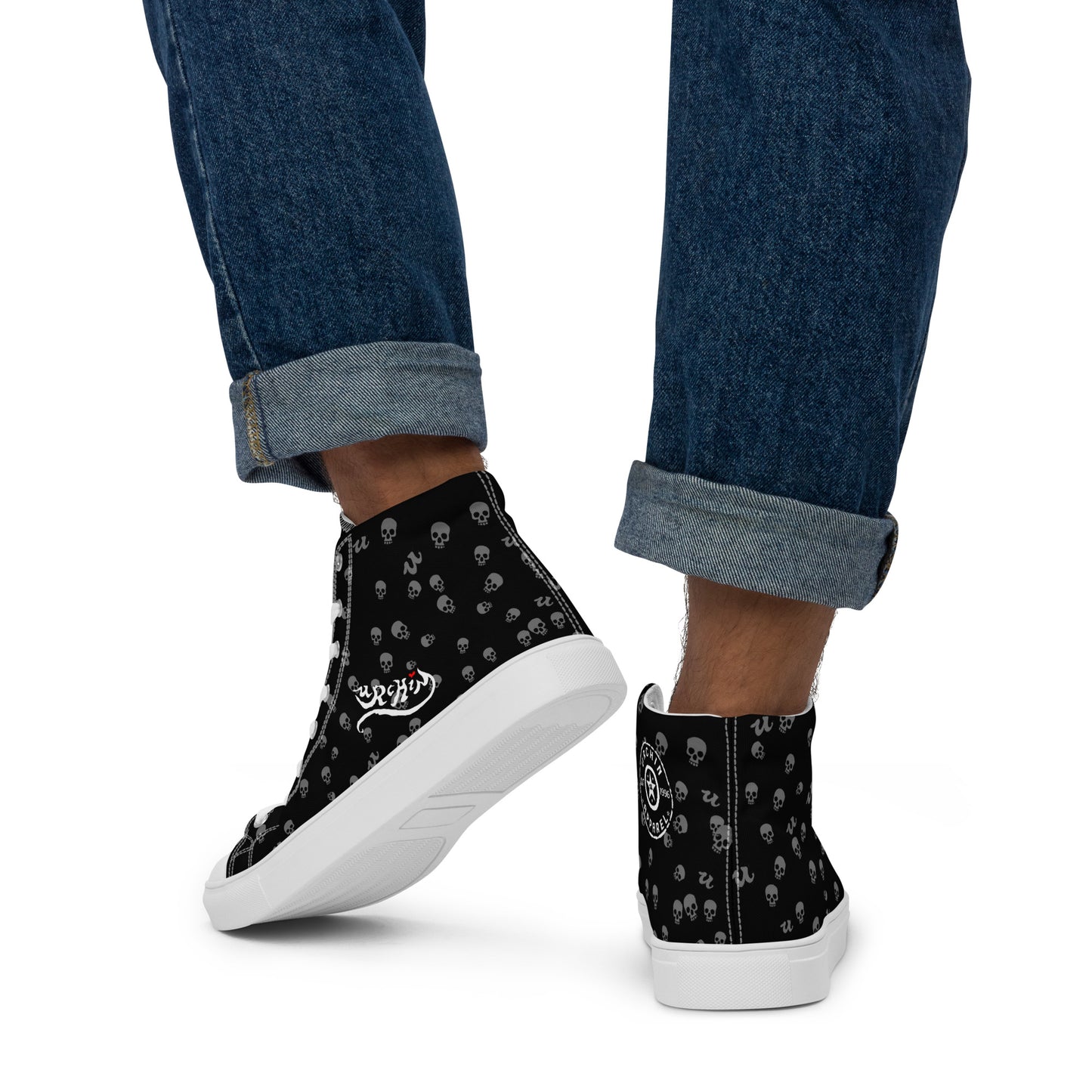 URCHIN Footwear 'SKULL STORM'. Mens high tops. Black or White Detailing Option. Choice of Sizes.