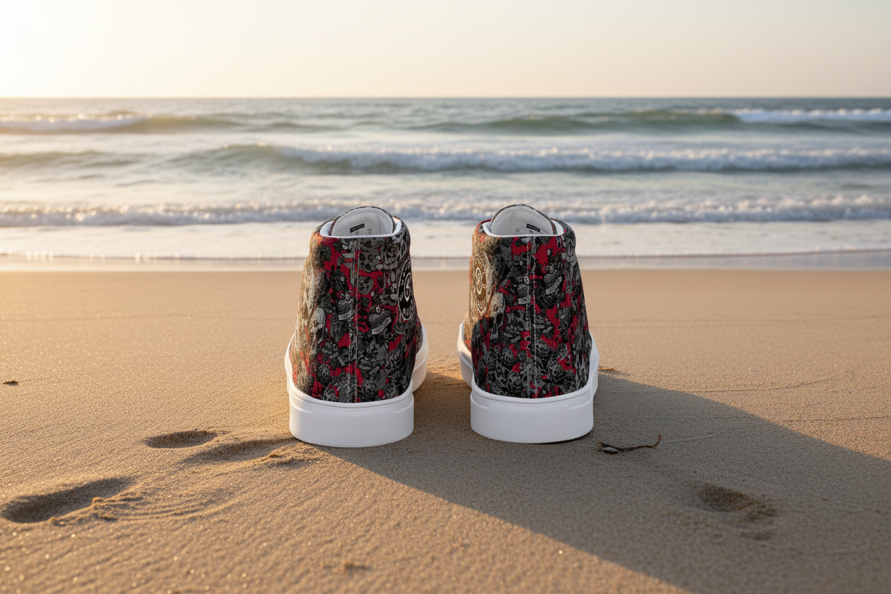 URCHIN 'Skull Storm' Dark Grape (Deep Red). Mens Lace Up Hi Tops. Choice of Sizes.