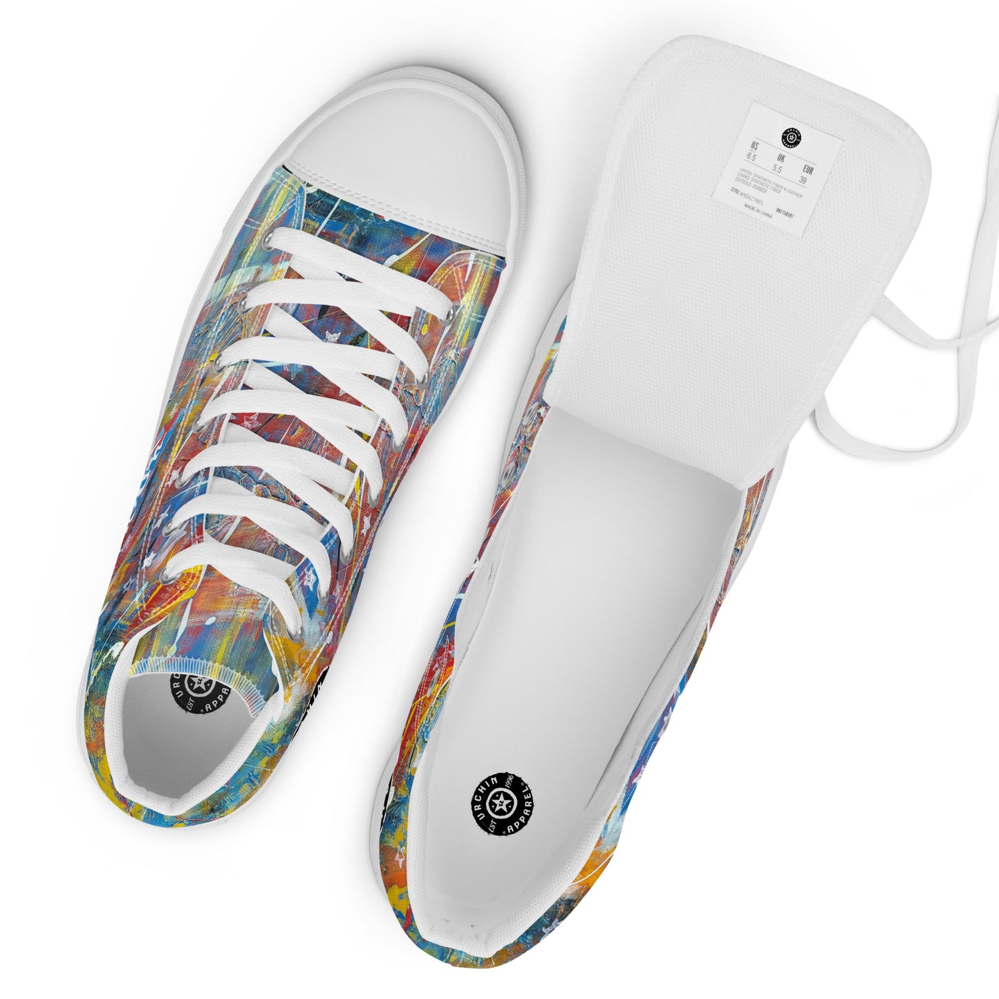 URCHIN Footwear 'FLAGS'. Mens High Tops. Black or White Detailing Option. Choice of Sizes.