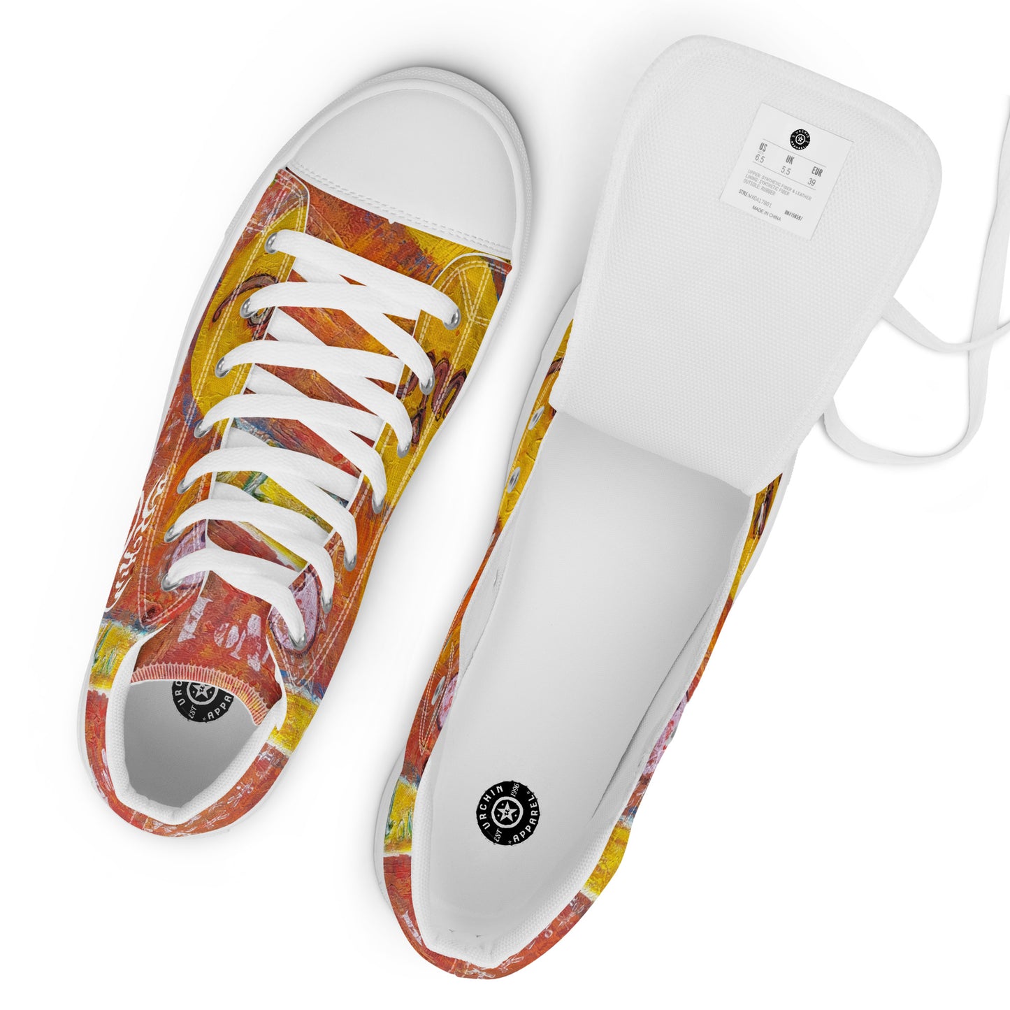 URCHIN Footwear 'NO 1 UNIQUE'. Mens high tops. Black or White Detailing Option. Choice of Sizes.