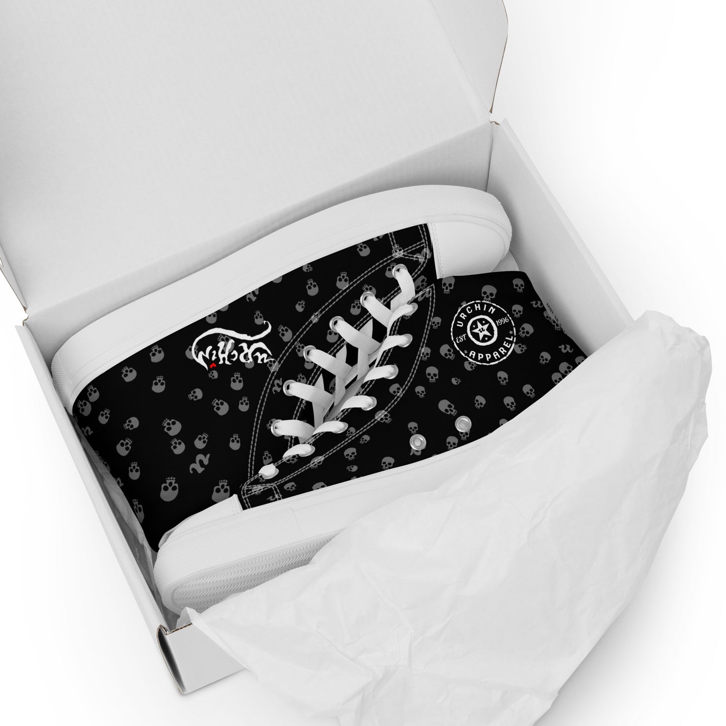 URCHIN Footwear 'SKULL STORM'. Mens high tops. Black or White Detailing Option. Choice of Sizes.