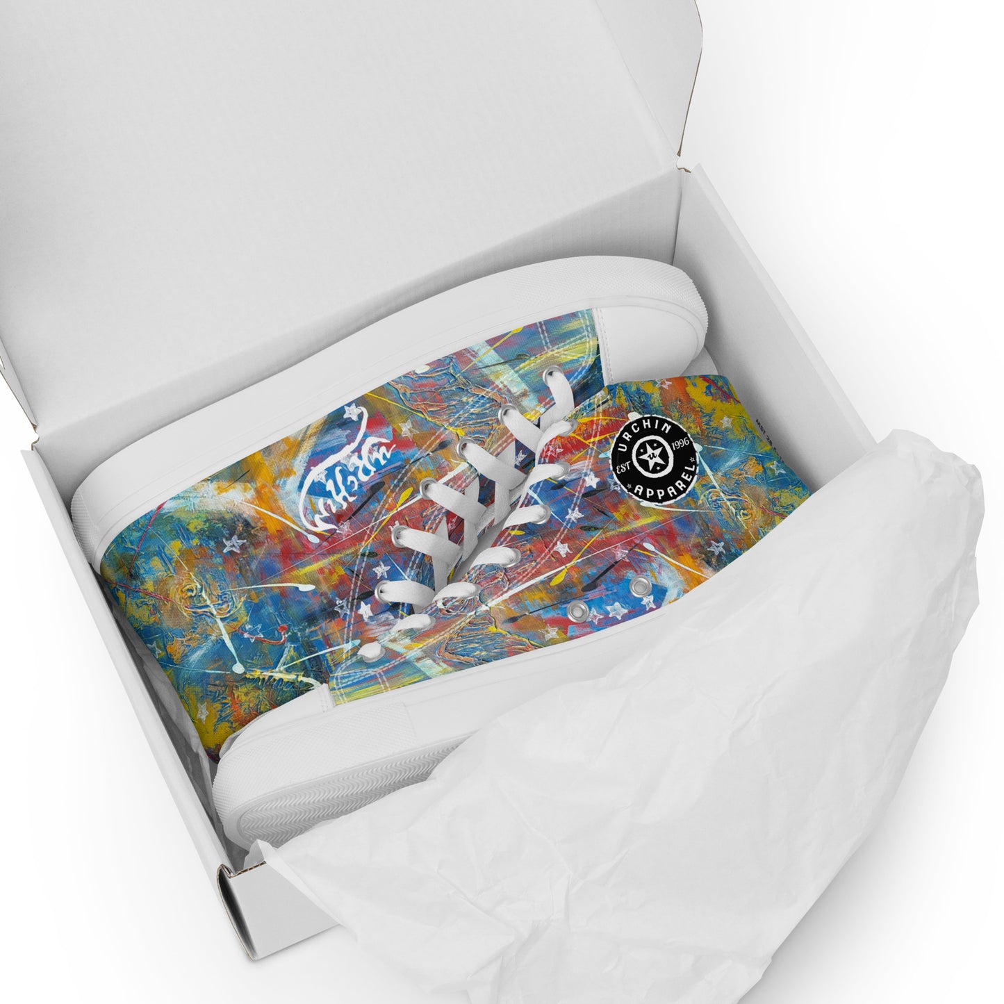 URCHIN Footwear 'FLAGS'. Mens High Tops. Black or White Detailing Option. Choice of Sizes.