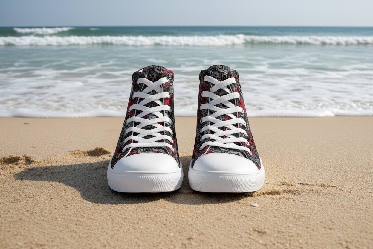 URCHIN 'Skull Storm' Dark Grape (Deep Red). Mens Lace Up Hi Tops. Choice of Sizes.
