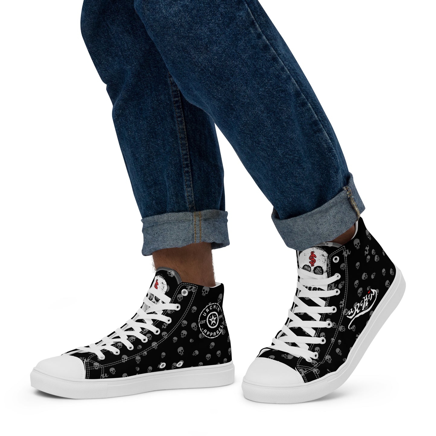 URCHIN Footwear 'SKULL STORM'. Mens high tops. Black or White Detailing Option. Choice of Sizes.