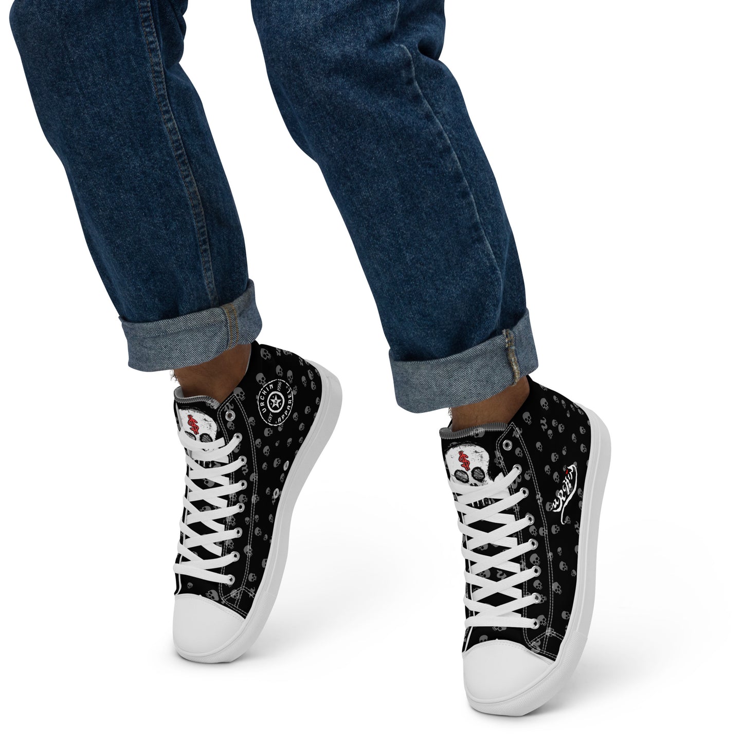 URCHIN Footwear 'SKULL STORM'. Mens high tops. Black or White Detailing Option. Choice of Sizes.
