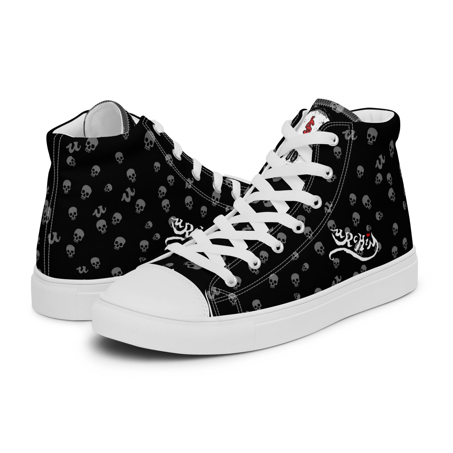 URCHIN Footwear 'SKULL STORM'. Mens high tops. Black or White Detailing Option. Choice of Sizes.