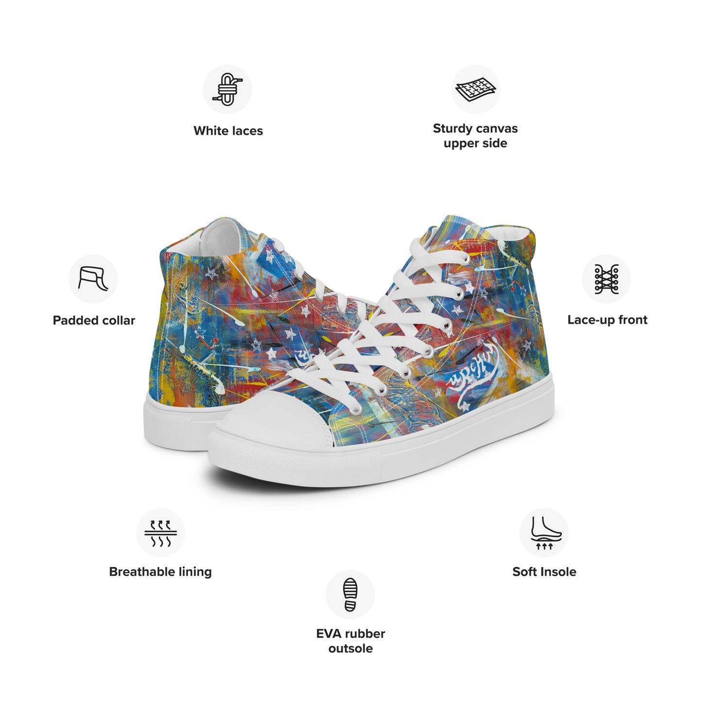 URCHIN Footwear 'FLAGS'. Mens High Tops. Black or White Detailing Option. Choice of Sizes.