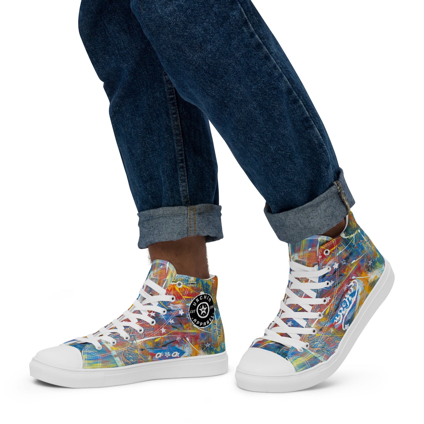 URCHIN Footwear 'FLAGS'. Mens High Tops. Black or White Detailing Option. Choice of Sizes.