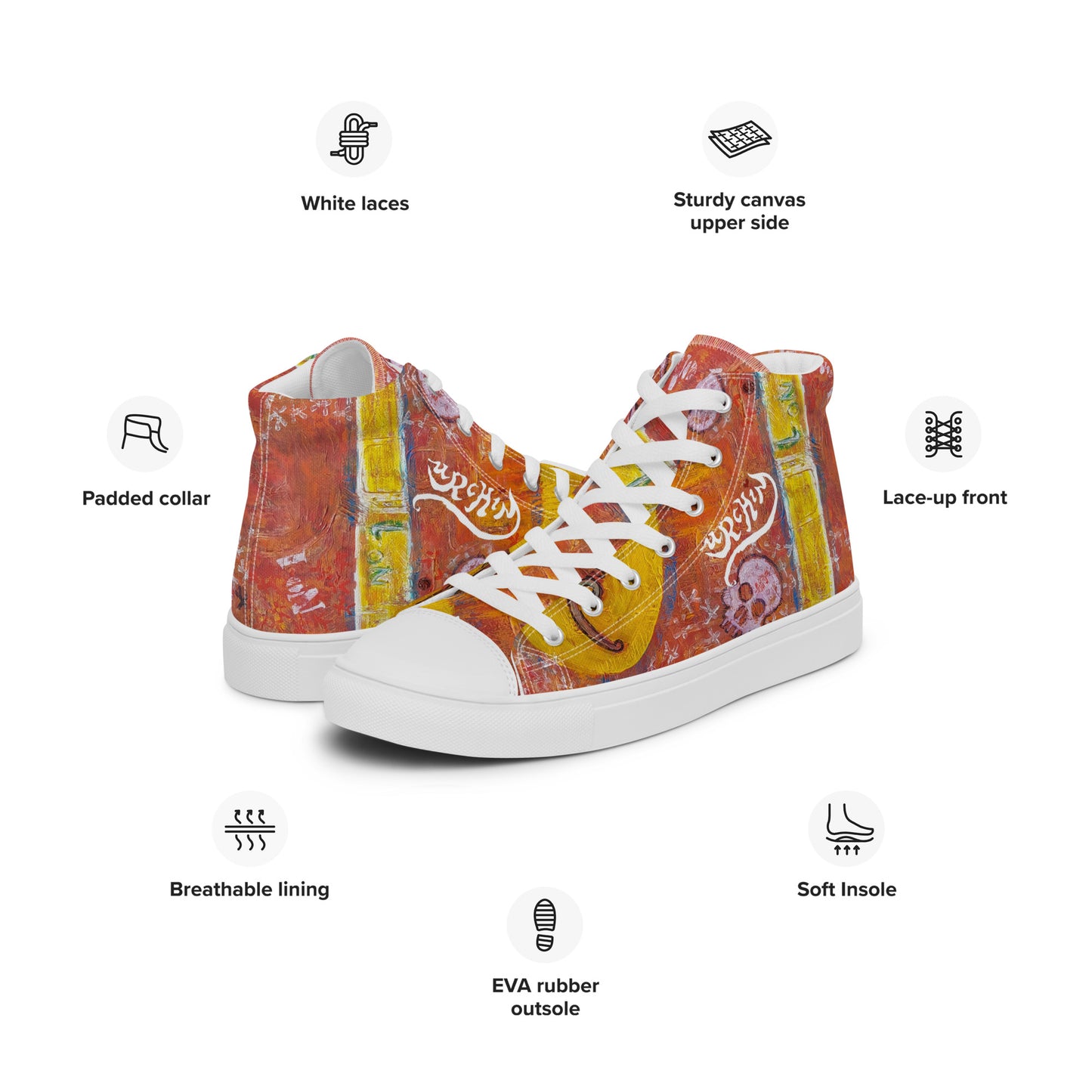 URCHIN Footwear 'NO 1 UNIQUE'. Mens high tops. Black or White Detailing Option. Choice of Sizes.