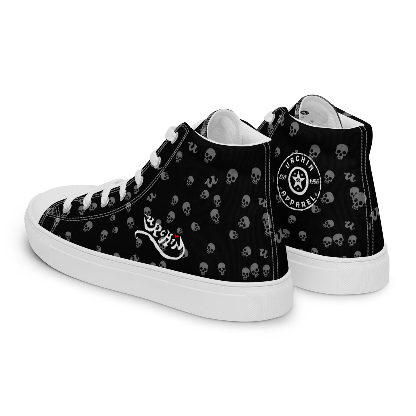 URCHIN Footwear 'SKULL STORM'. Mens high tops. Black or White Detailing Option. Choice of Sizes.
