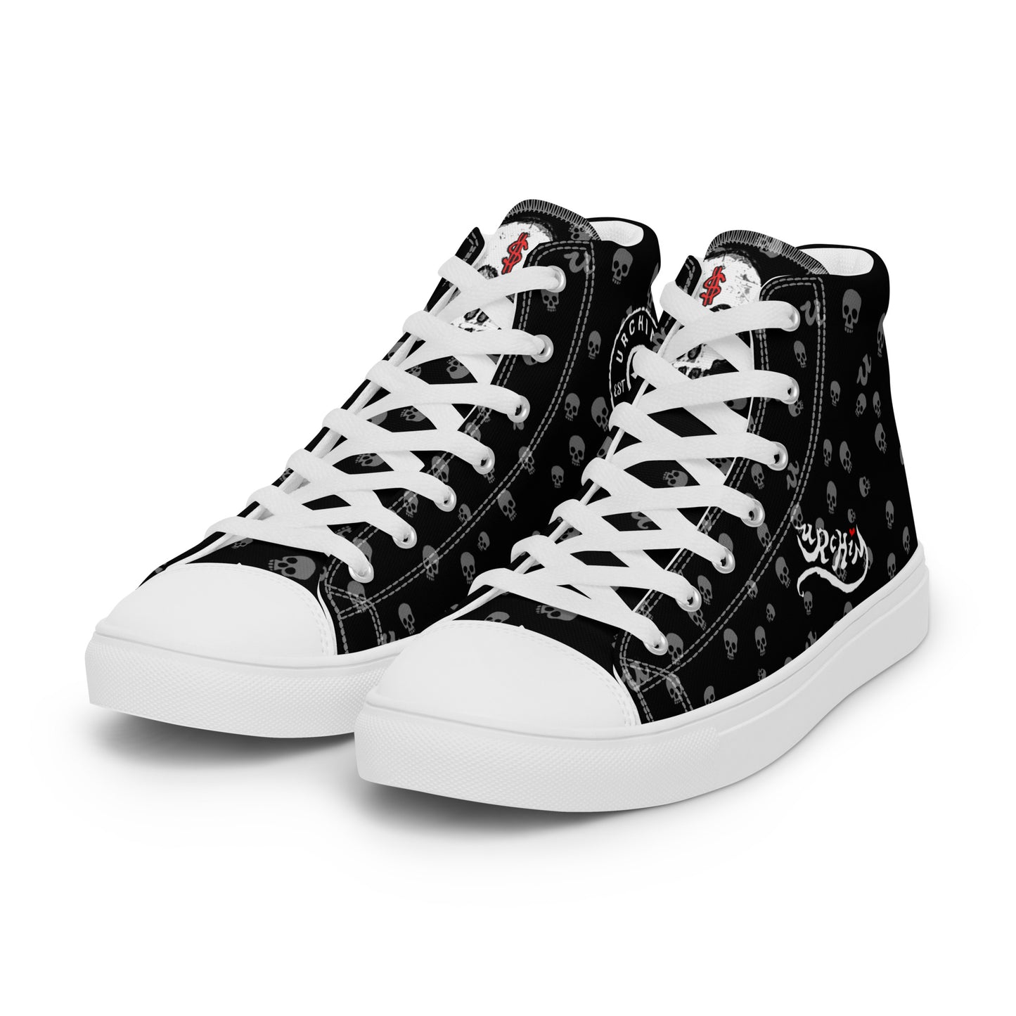 URCHIN Footwear 'SKULL STORM'. Mens high tops. Black or White Detailing Option. Choice of Sizes.
