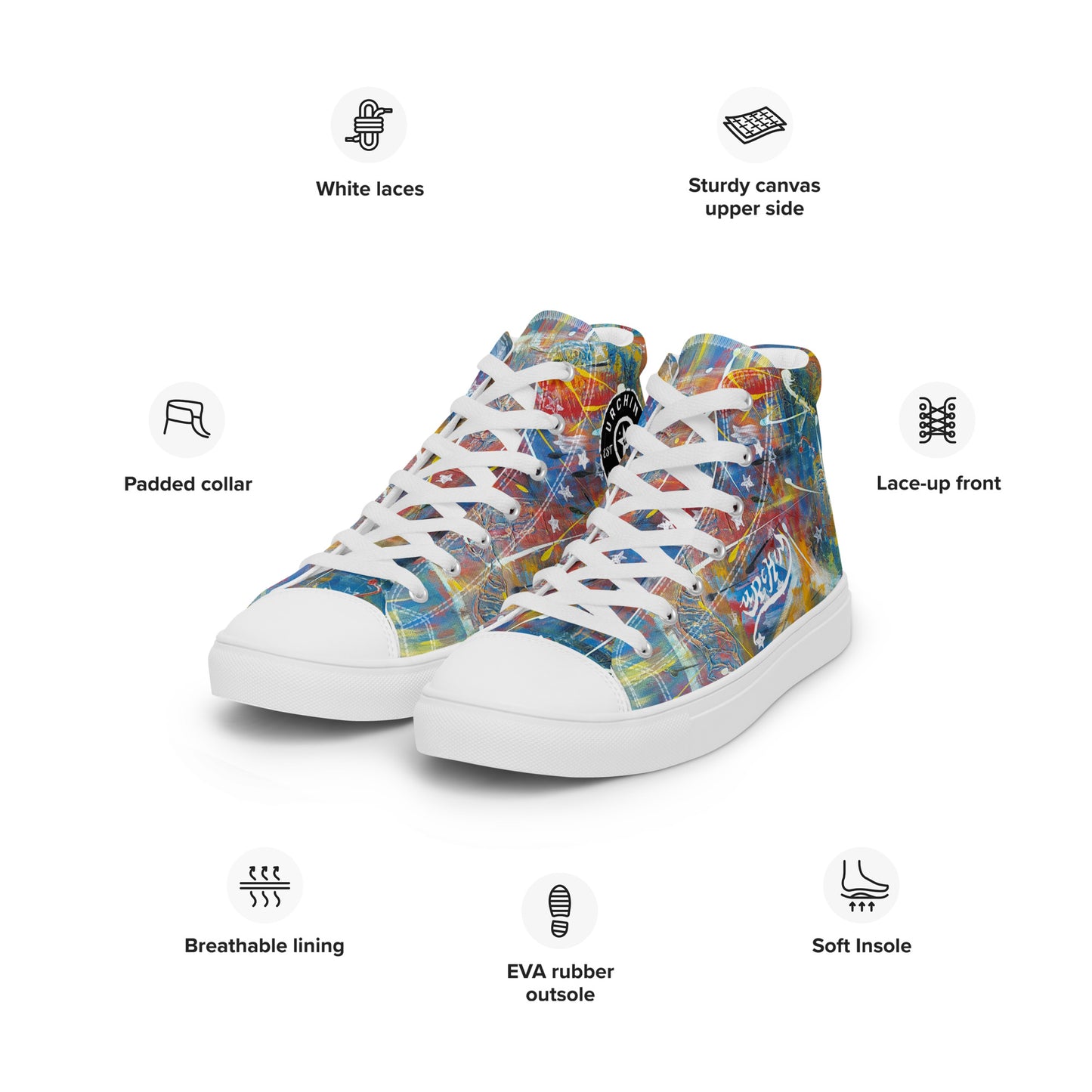 URCHIN Footwear 'FLAGS'. Mens High Tops. Black or White Detailing Option. Choice of Sizes.
